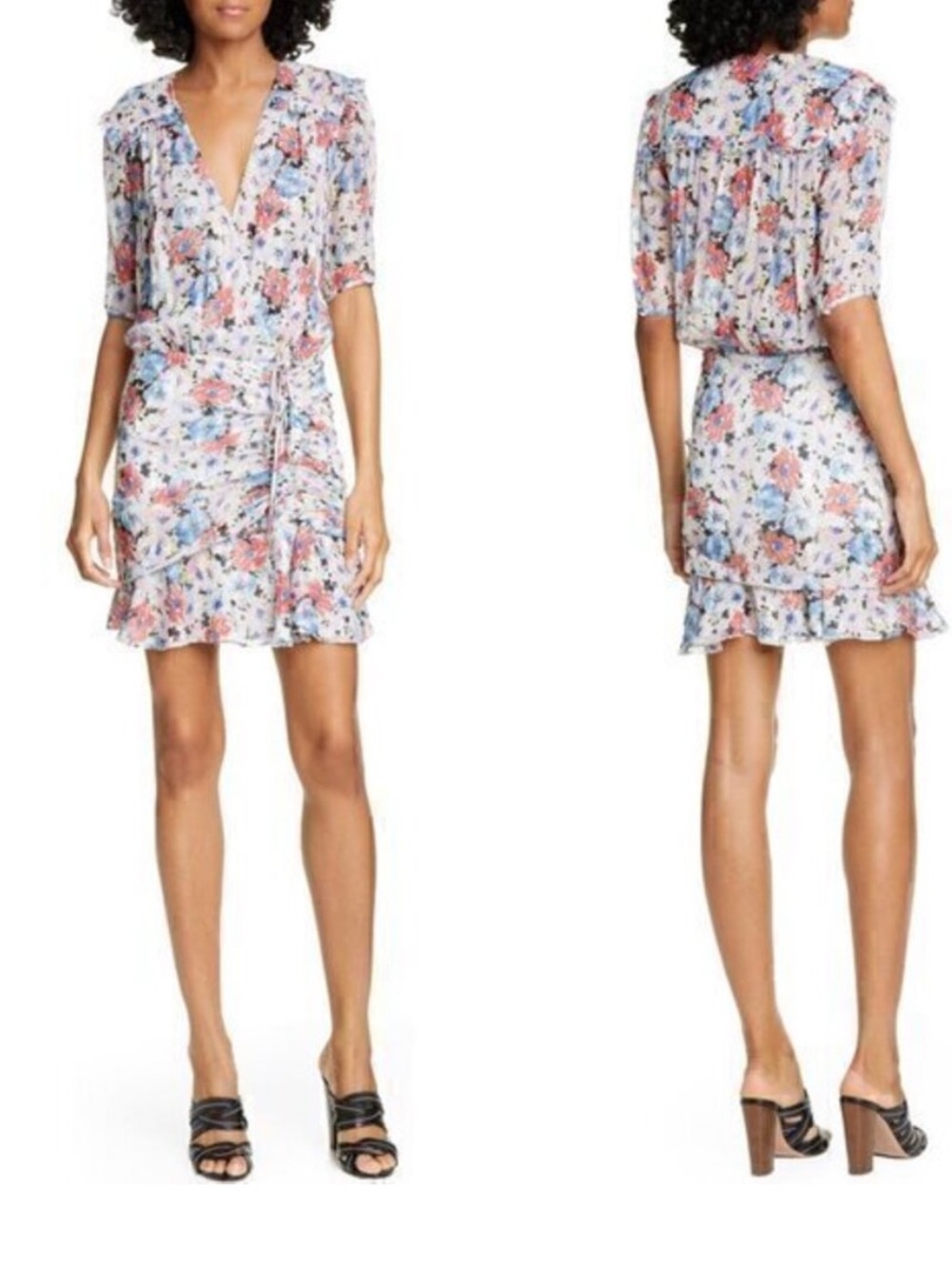 Veronica Beard Dakota Ruched Floral Print Silk Dress Size 4 NWT